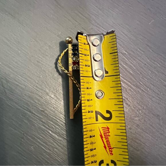 Gold Tone Rhinestone Flag Pin - Picture 3 of 5